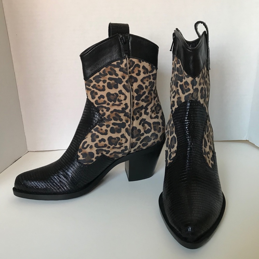 New Alberto Zago Western Boots Black Leopard Boots
